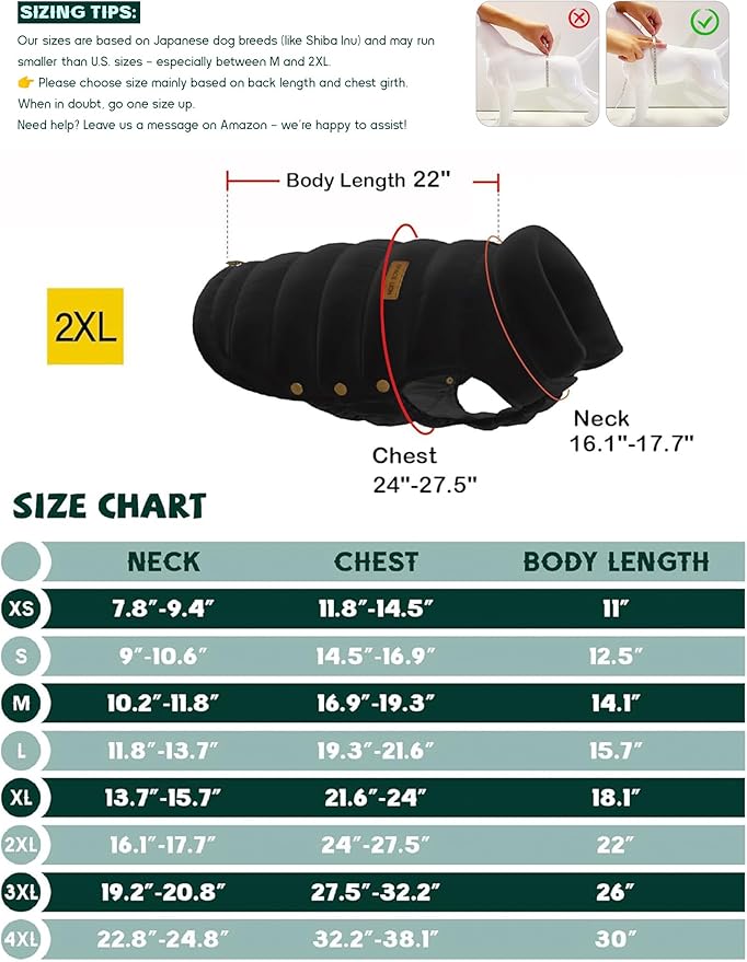 SPACE LION Puffer Jacket, Down Winter Coat, Waterproof, Windproof, Lightweight Jacket, Adjustable Fit for Large Dogs(BlackGrey,2XL)