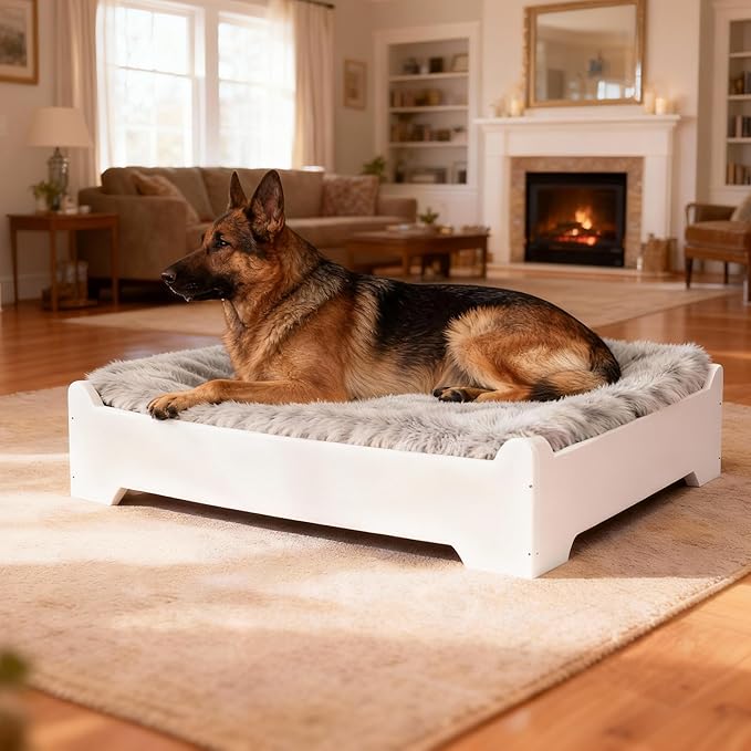 Elevated Dog Bed,38×29 Inch Extra Large Raised Dog Couch with Cover, White XL Supports up to 90lbs