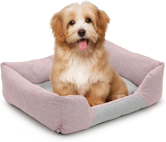 Athena Collection Dog Bed Medium Size Dog, 27 Inches Washable Dog Bed for Medium Cats Pets, Cozy Soft Warming Fabric with Nonskid Bottom, Pink