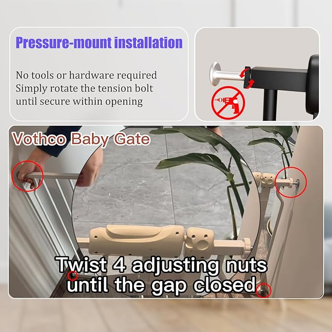 Walk Through Baby Gate 29-38.5 Inch Wide Openings Large Baby Gate for Stairs Tension Pet Dog Gates Indoor for Doorways No Drilling Pressure Mounted Pet Gates for Kids