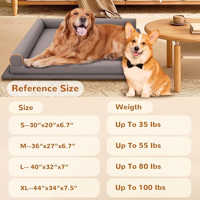 Dog Beds for Small Dogs Waterproof Orthopedic Puppy Bed Memory Foam Pet Bed with Anti-Slip Mat, Washable Dog Couch Indestructible (Grey)