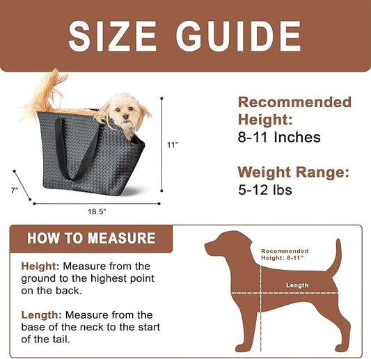 Faux Leather Dog Carrier for Small Dogs, Water-Resistant Designer Dog Purse with Safety Harness, Fashion Pet Carrier for Dogs 5-15 lbs, Luxury Dog Shoulder Carrier, Woven Black