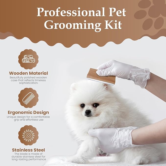 Deshedding Brush for Dogs & Cats | Pet Grooming Brush | Removes Loose Fur, Dirt & Hair | Small, Medium & Large Pets | Ergonomic Handle| Cat & Dog Brush (Nature Wood, 5 inch) Gift