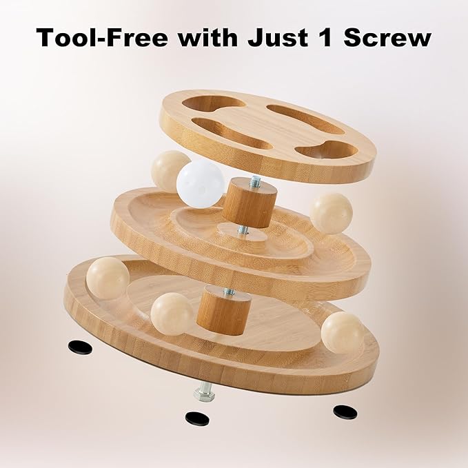 ZOMISIA Cat Ball Track Toy with Puzzle Top, Wooden Cat Toys for Indoor Cats with Spinning Balls, Interactive Large Cat Ball Tower for Kitten Kitty Exercise Mental Physical