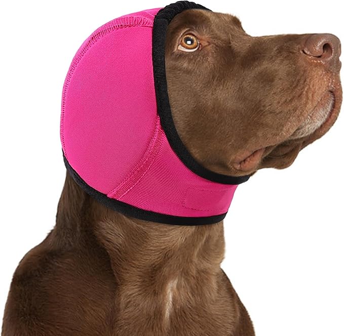 KOESON Dog Calming Hoodie - No Shake Ear Wraps for Dogs, Anxiety Relief & Noise Protection, Water Resistant Pet Ear Cover Muffs for Firework, Grooming, Thunderstorms, Swimming, Bathing, Hot Pink M
