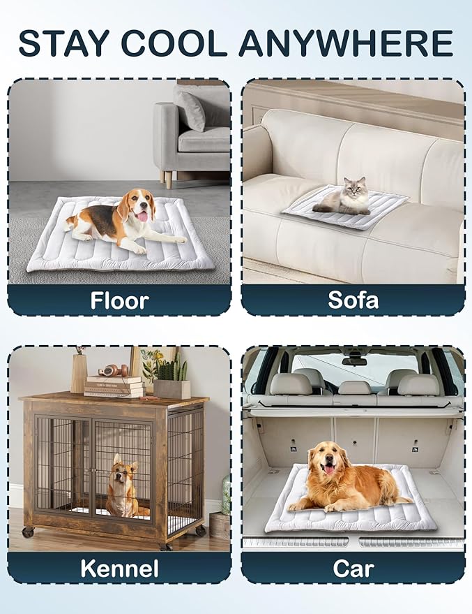 Dog Cooling Mat, Reversible Self-Cooling Mat for pet, Cool Fabric Top & Velvet Back, Portable Ice Cool Fabric Dog Bed, Easy Washable Summer Pets Cool Pad for Indoor Outdoor (L(48.0″*27.9″))