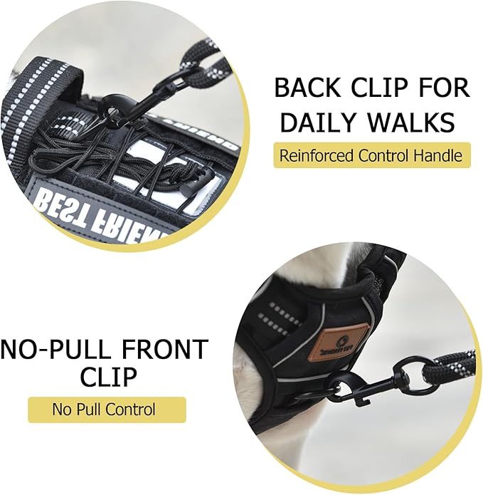 PET MARVEL Tactical Dog Harness for Medium Size, No Pull Military Dog Vest with Easy Control Handle, Molle Hoop & Loop, Adjustable Reflective Reinforced Stich for Walking Training, Black