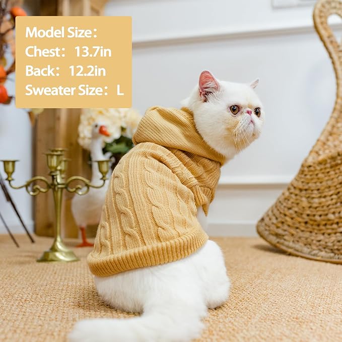 PUPTECK Winter Dog Cat Sweater Coat - Soft Cold Weather Clothes Knitwear for Kitties & Small Dogs Indoor Outdoor Walking Warm, Knitted Classic for Doggies Kitties Girls Boys, Cream M
