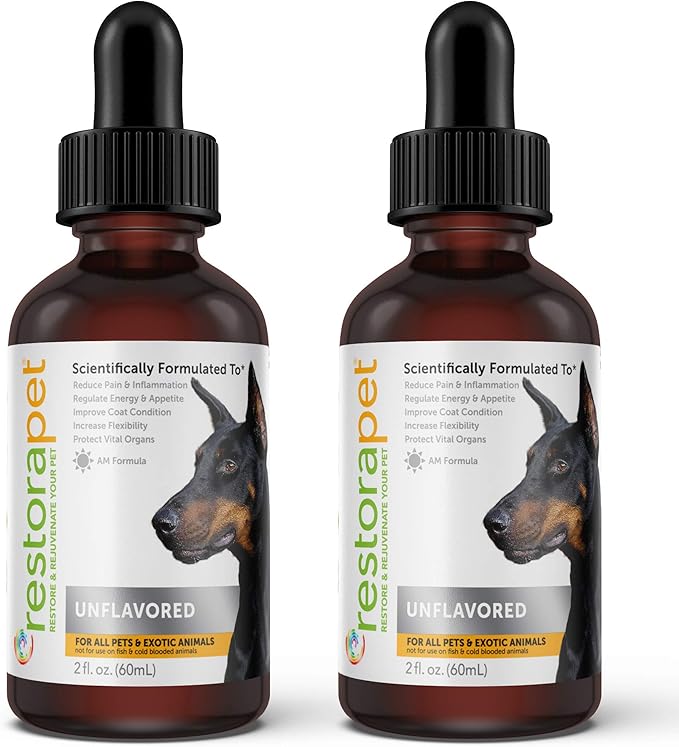 RestoraPet 2-Pack Dog & Cat Unflavored Liquid Multivitamin | Dog Arthritis Pain Relief | Hip&Joint Vitamins for Dogs | Anti Inflammatory Supplement for Dogs & Cats | Organic & Non-GMO, Vet Approved