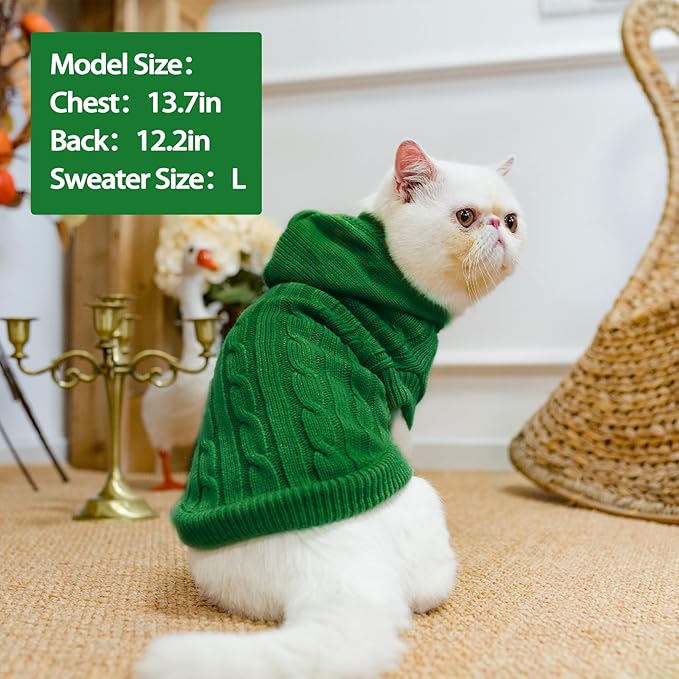 PUPTECK Winter Dog Cat Sweater Coat - Soft Cold Weather Clothes Knitwear for Kitties & Small Dogs Indoor Outdoor Walking Warm, Knitted Classic for Doggies Kitties Girls Boys, Light Green L