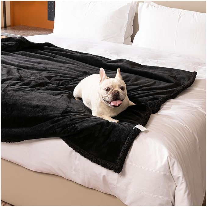 Black Waterproof Blanket for Ded Covers,85x85in Pet Blankets for Big Dogs Doggie Bed Couch Cover Puppy Jacquard Fleece Blanket Sofa Warm Winter Mat Washable for Cats-Black,XXL-85x85in