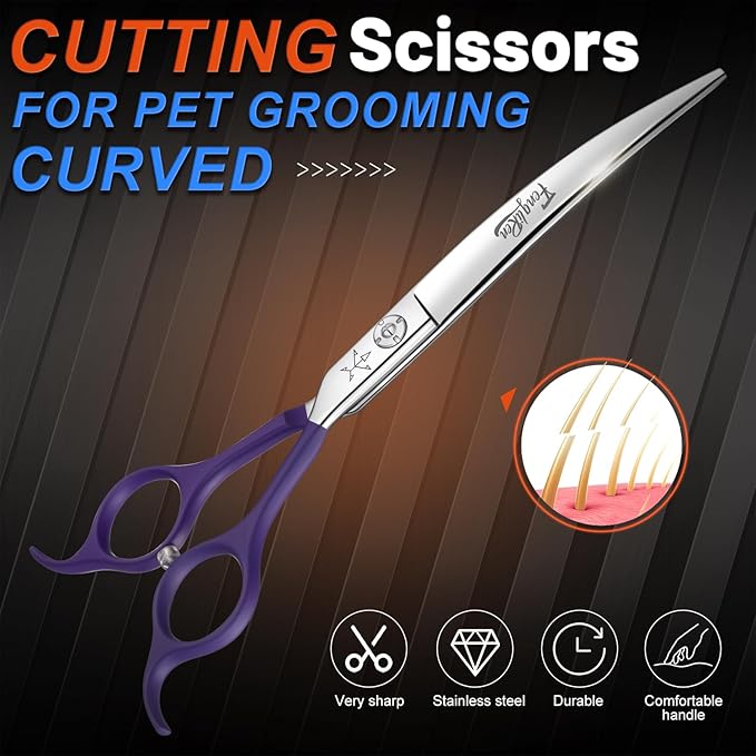 High-end Professional Dog Grooming Curved Scissors Pet Curved Shears 7.5 Inches Extremely Very Sharp Made Of Stainless Steel Alloy By Hand For Dog Cat Groomer