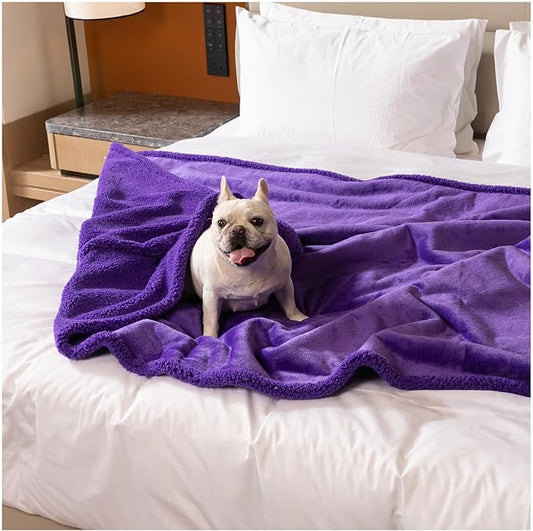 Purple Waterproof Pet Calming Blanket for Dogs Fluffy Dog Bed Cover Puppy Pets Blankets Leakproof Sofa Couch Washable Cover Doggie Cat Fluffy Lavender Mats for Warm-Purple,L-65x57in