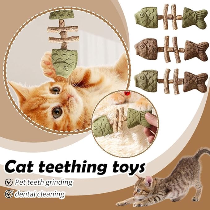 ZJUN 3 Pack Cat Chew - Fix Cat Dental Health, Catnip Toys for Indoor Cats, Natural Fishbone Cats Dental Toy, Durable Feline Tooth Care Tool, Kitten Teeth Cleaning Care Sticks, Galls Fruit