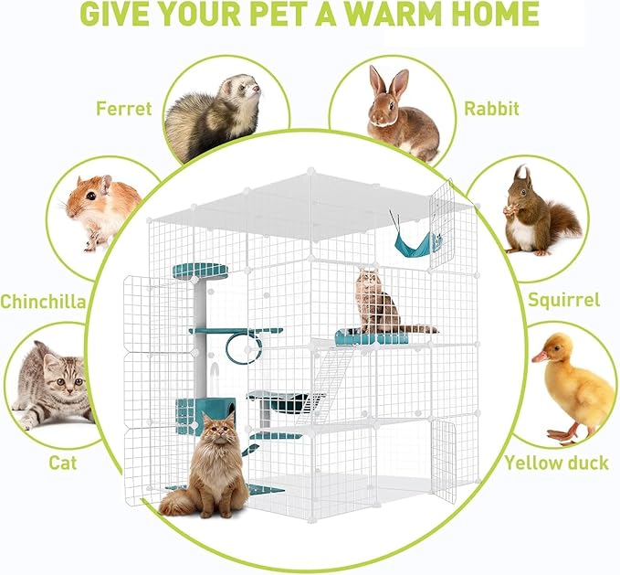 Large Cat Cage Enclosure Indoor DIY Cat Playpen Pet Home Small Animal House Detachable Metal Wire Kennels Crate Large Exercise Place Ideal for 1-4 Cat (White, 41.3" Lx41.3 Wx55 H, 1)