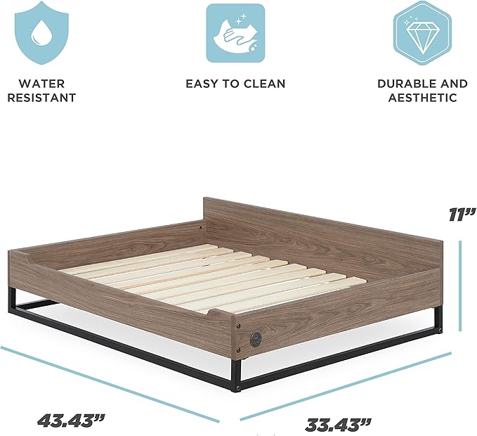 Milo TailZzz Wooden Dog Bed & Couch with Water-Resistant Mattress, Large to Extra Large Elevated Pet Bed with Calming Mattress, Greenguard Gold Certified