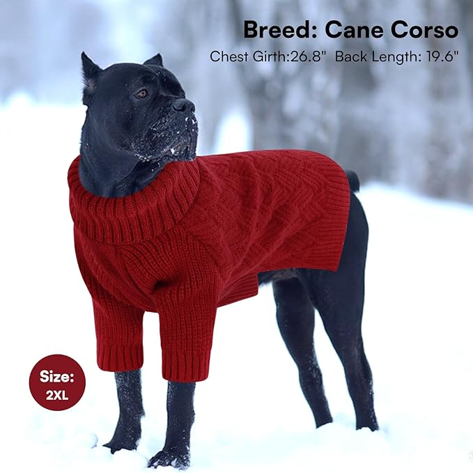 SUNFURA XS Dog Sweater, Small Dog Sweater Doggie Knitted Knitwear for Winter, Cat Pullover Christmas Sweatshirt for Yorkie Chihuahua, Warm Thick Turtleneck Clothes for Puppy, Red X-Small
