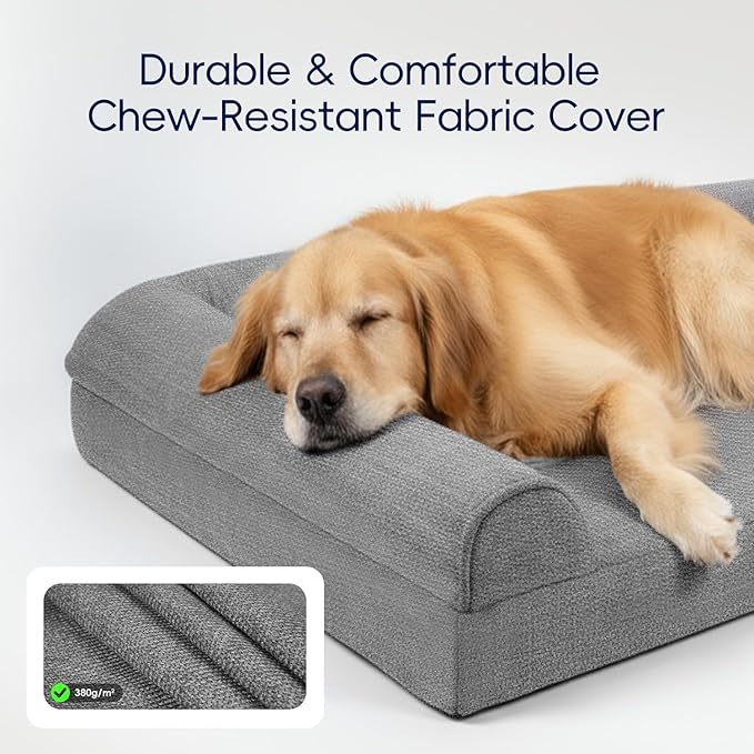 Sytopia 42 Inch Orthopedic Dog Beds for Large Dogs, Waterproof Egg Crate Foam Big Pet Bed with Washable Removable Waterproof Cover and Anti-Slip Bottom, Grey