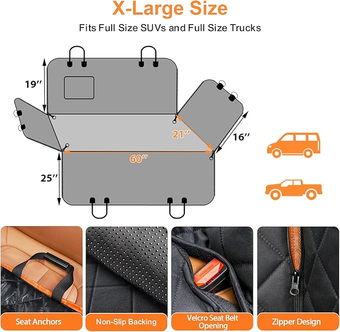 URPOWER Dog Seat Cover 100% Waterproof Hammock 600D Heavy Duty Scratch Proof Nonslip Durable Soft Pet Back Seat Covers for Cars Trucks and SUVs