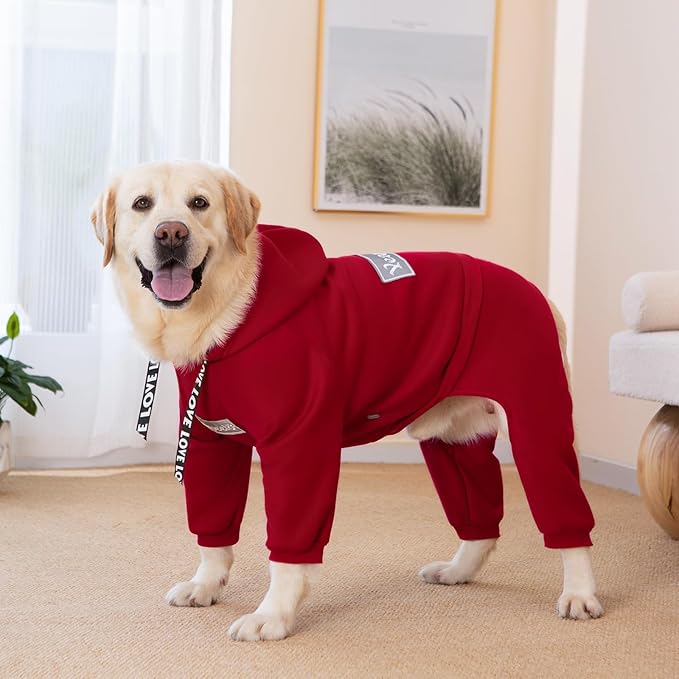 Dog Hoodies Winter Coat for Large Medium Dogs, Pullover 10 Legs Warm Coat Hooded Sweatshirt, Fleece Hoodie for Cold Weather (Red, 5X-Large)