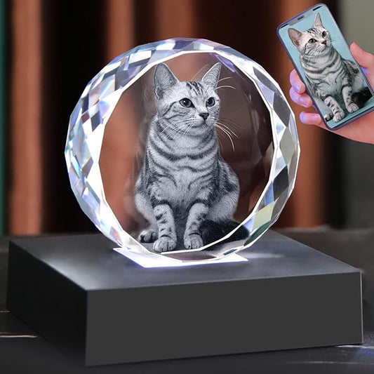 Pet Memorial Gifts for Dogs,Cats,3D Crystal Photo,Custom 3D Pictures,Dog Memorial Gift,3D Laser Etched Picture, Customized Gifts,Christmas Personalized Photo Gifts