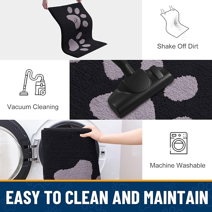 Smiry Dog Door Mat for Muddy Paws 40x32, Dirt Trapper Non Slip Washable Indoor Doormats, Absorbent Entryway Carpet for Inside Floor, Black and Grey
