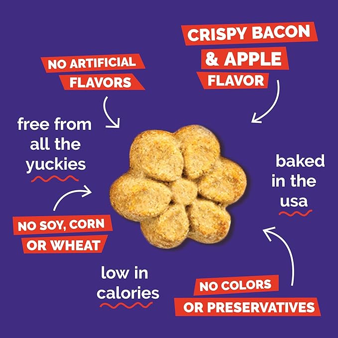Fruitables Baked Dog Treats, Healthy Pumpkin Treat for Dogs, Low Calorie & Delicious, Free of Wheat, Corn and Soy, Made in the USA, Apple and Crispy Bacon Flavor, 7oz
