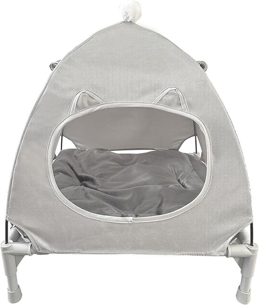 Love&go Elevated Dog Bed with Metal Frame, Cooling Raised Pet Cot for Dog and Cat (Small-18.5x18.5x5.5 inch, S - Grey Bed+Mat+Canopy)