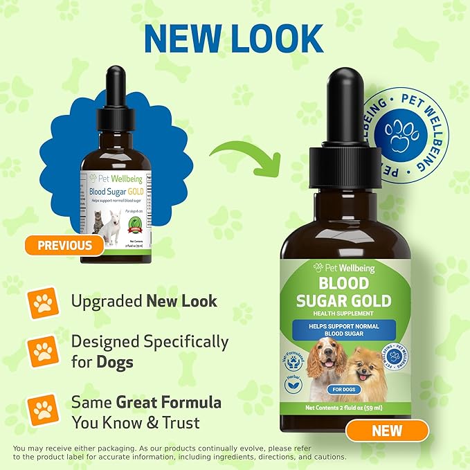 Pet Wellbeing Blood Sugar Gold Dogs - Holistic Blood Sugar Support, Pancreas & Liver Health, Gymnema, Fenugreek & Devil’s Club - NASC Certified & Vet-Formulated - 2 oz Liquid