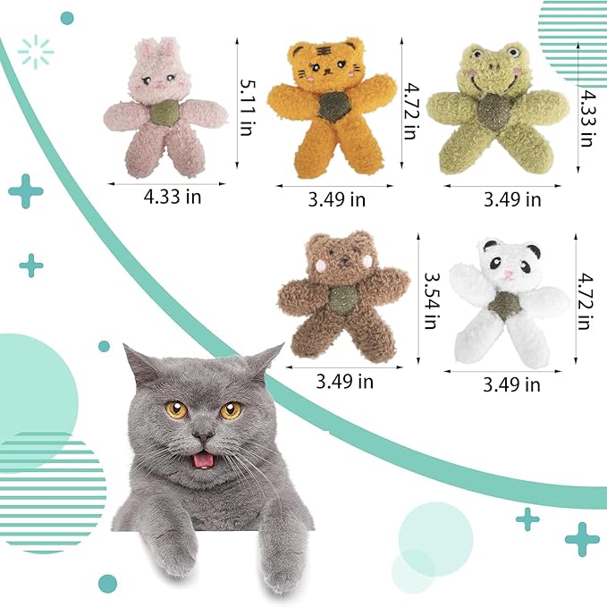 Gavpepy Cat Toys with Catnip Kitten Chew Bite Supplies Boredom Relief Fluffy Kitty Teeth Cleaning Chewing Cat Lovers Interactive Plush Gift (Frog)