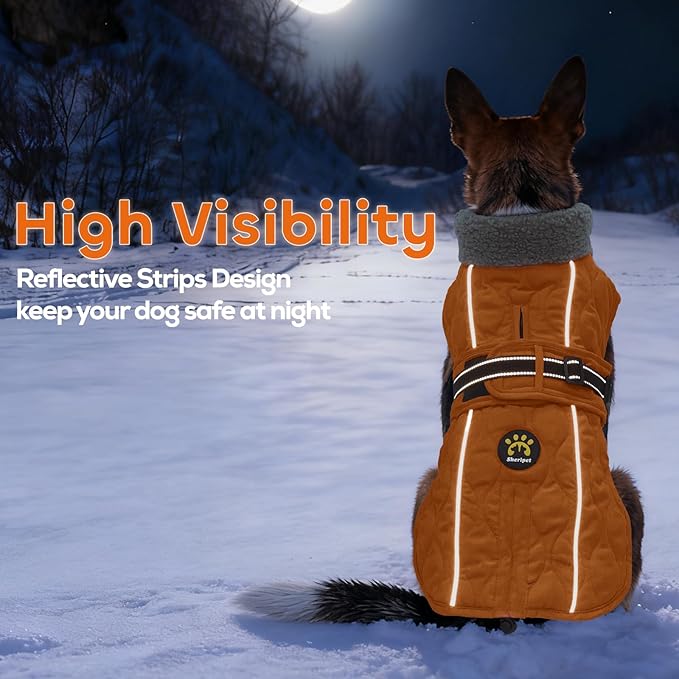 Dog Coat Winter, Waterproof Quilted Dog Jacket for Cold Weather, Reflective Adjustable Puppy Winter Coat, Warm Turtle-Neck Pet Fleece Snow Jacket for XX-Large Dogs, NewOrange XXL