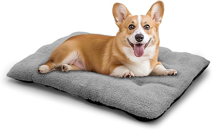 Athena Collection Dog Bed Medium Size Dog, 35 Inches Washable Dog Crate Bed for Medium Dogs Cats Pets, Faux Fir Calming Crate Pad Warming Cozy Soft, Grey