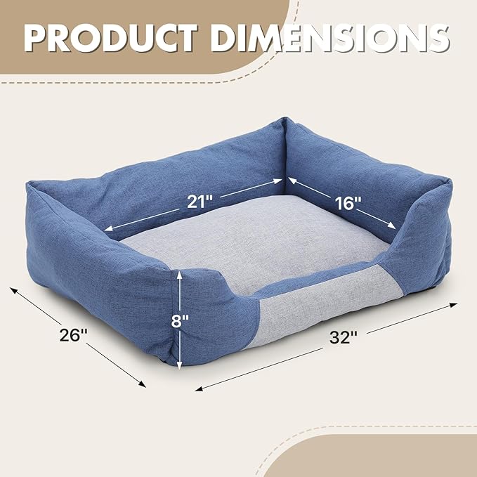 Athena Collection Dog Bed Large Size Dog, 32 Inches Washable Dog Bed for Large Cats Pets, Cozy Soft Warming Fabric with Nonskid Bottom, Blue