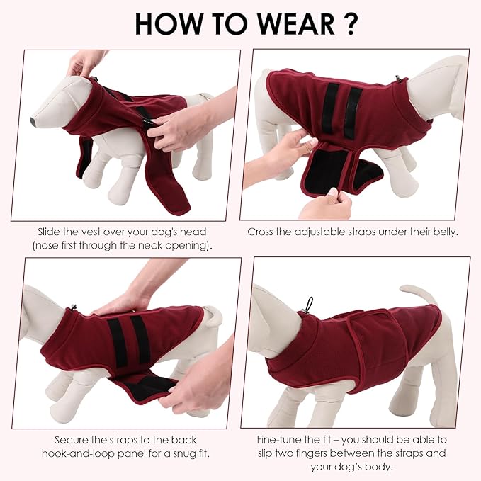 Dog Sweater,Adjustable Dog Sweaters for Small, Medium and Large Dogs Boys Girls, Dachshund Chihuahua Fleece Dogs Sweater(Burgundy,S)