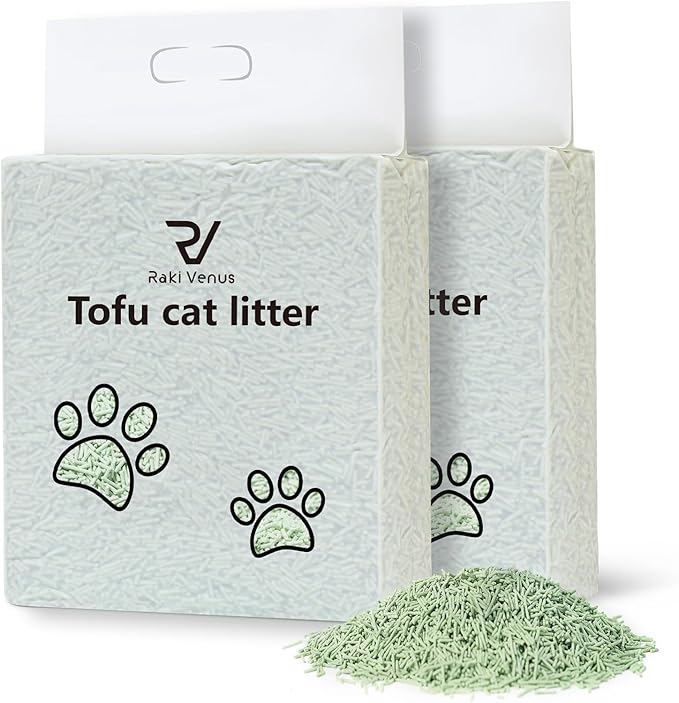 Raki Venus Tofu Cat Litter - Strong Clumping, Ultra Absorbent, Odor Control, Flushable, Low Tracking, Low Dust Tofu Litter Pellets 2 Packs/12LB (Green Tea)