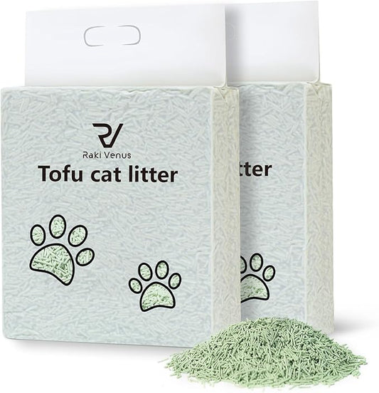 Raki Venus Tofu Cat Litter - Strong Clumping, Ultra Absorbent, Odor Control, Flushable, Low Tracking, Low Dust Tofu Litter Pellets 2 Packs/12LB (Green Tea)