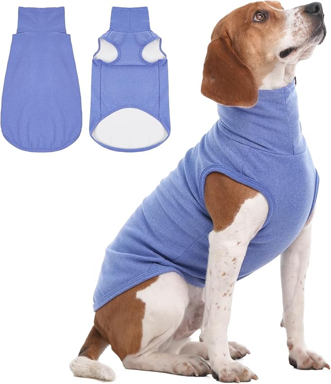 IECOii Dog Fleece Vest Sweater - Stretch Warm Pullover with Turtleneck, Blue,Large, Easy On/Off Winter Dog Sweater for Medium Large Dogs Girl Boy, Winter Fall Jumpsuit with High Neck