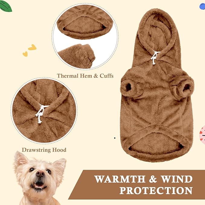 Dog Sweater,Dog Hoodies,Warm Fuzzy Fleece Sweatshirt with Hood & Pocket,Leash Hole,Cozy Cold Weather Pet Clothes Pet Sweater for Small,Medium,and Large Dogs(Coffee,L)