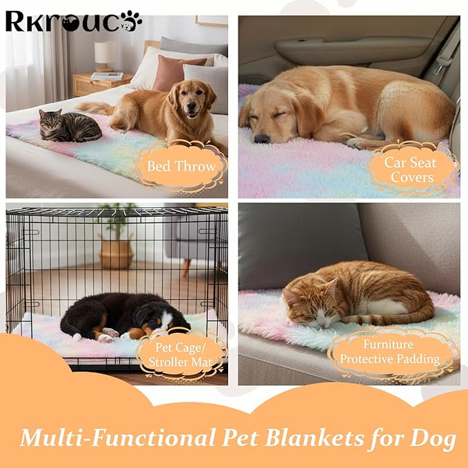 Pets Bed Blanket Dogs Reversible Soft Dog Throw Blankets Cats Mat Sleeper Fuzzy Pet Couch Covers Washable Cat Puppy Cover for Beds Sofa Travel Double Sided Furniture Protection (Colorful Pink,L)