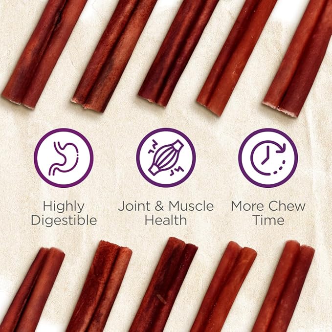 Natural Farm Odor-Free Super Collagen Dog Chews (6-Inch, 15-Pack) The First Ever Real Bull Sticks Alternative: 100% Natural Angus Hide Collagen Treats - More Protein, More Chew Time for All Dogs
