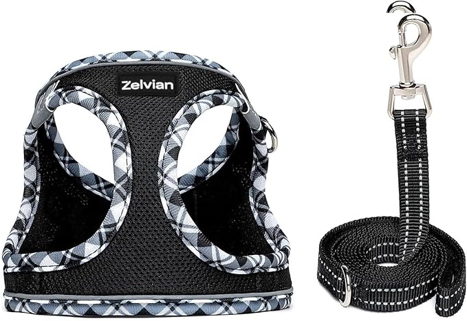 Cat Harness and Leash Set for Walking, Escape Proof Adjustable Soft Mesh Kitten Harness with Reflective Strips, Breathable No-Choke Pet Vest for Small Cats or Puppies(Black,S)
