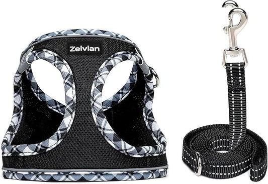 Cat Harness and Leash Set for Walking, Escape Proof Adjustable Soft Mesh Kitten Harness with Reflective Strips, Breathable No-Choke Pet Vest for Small Cats or Puppies(Black,XS)