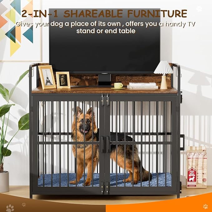 Dog Crate Furniture, 32" Side End Table, Modern Kennel for Dogs Indoor up to 150 lb, Heavy-Duty Dog Cage with Enclosed Base, Double-Door Dog House for Puppies or Medium Dogs