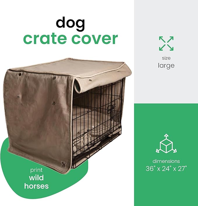 Molly Mutt Wild Horses Dog Crate Cover, 100% Cotton Canvas Cover with 2 Roll-Up Panels, Ideal for Dog or Cat Crate, Durable, Washable, and Free of Harmful Chemicals, 36" x 24" x 27"