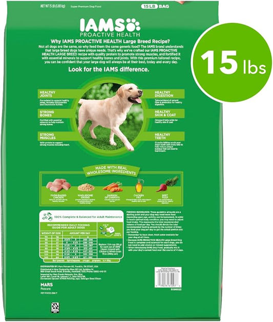 IAMS Proactive Health Large Breed Adult Dry Dog Food with Real Chicken, 15 lb. Bag