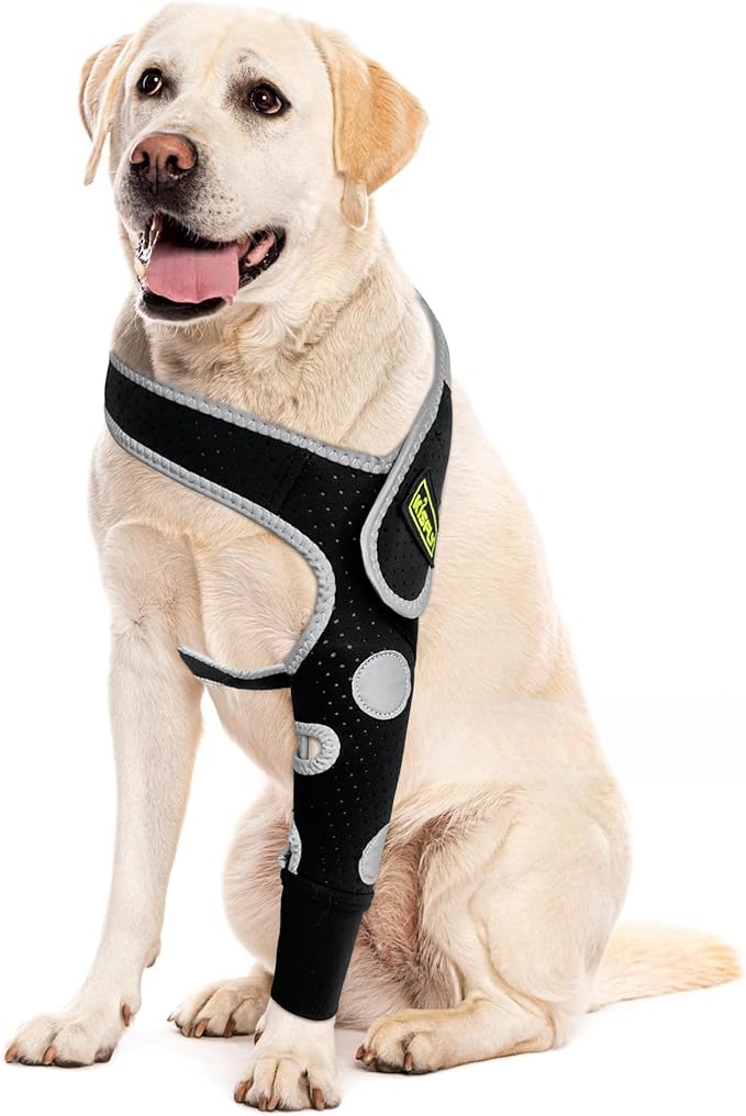 Dog Elbow Brace & Dog Front Leg Brace – Dog Elbow Protector for Hygroma, Pressure Sores, Breathable Dog Sleeves for Front Legs, Reflective – Left Leg, M
