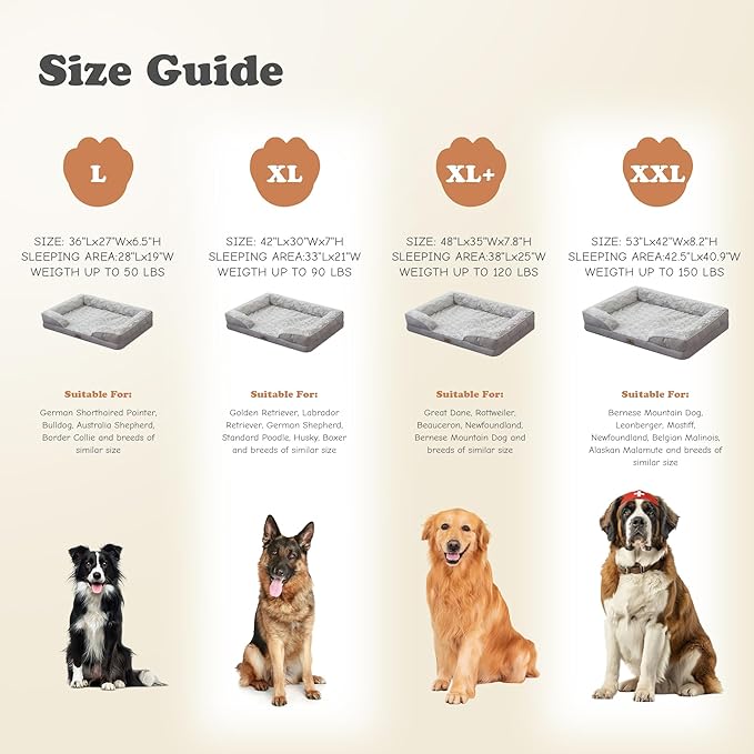 XL Orthopedic Dog Beds Large Sized Dog - Washable Large Dog Cat Bed Waterproof, Comfort Dogs Couch Sofa with Washable Removable Cover, Pet Bed with Nonskid Bottom, Light Grey, 48"