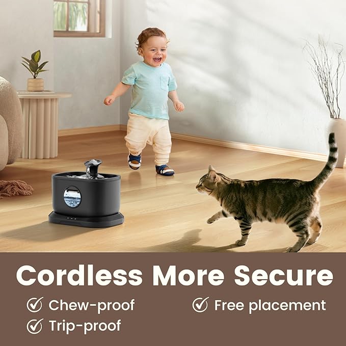 Cat Fountain, 4 Packs Replacement Filters for 2.5L/84oz Cordless Water Fountains for Cats Indoor with Radar Sensing, Auto Shut Off Wireless Pump, 7-Layer Filtration Ultra Quiet Pet Dispenser