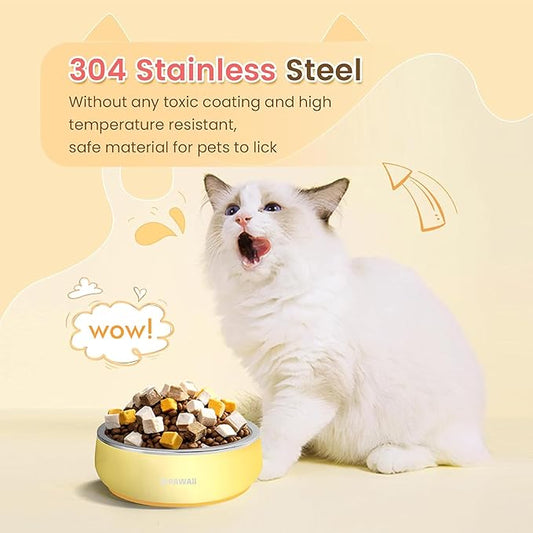 Pawaii Small Dog Bowls, 12 oz. Food Water Bowl Designed for Puppies and Cats with Non-Slip Rubber Base, Upgraded Metal Insulated, Double Stainless Steel Bowls, Cheese Yellow