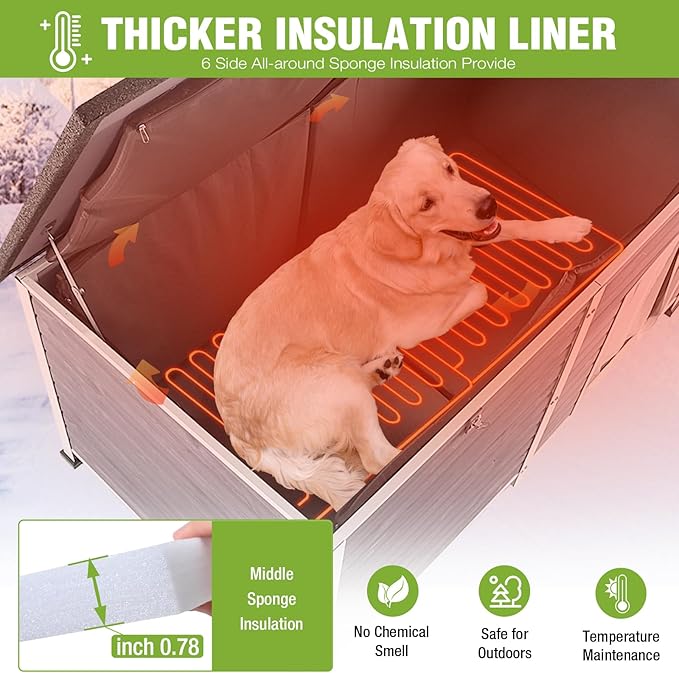Large Heated Dog House Outdoor XL Insulated Dog House Weatherproof Dog Kennel ((with Heating Pad & Liner), Extra Large Heated Dog House (AIR64-XXL-HP))